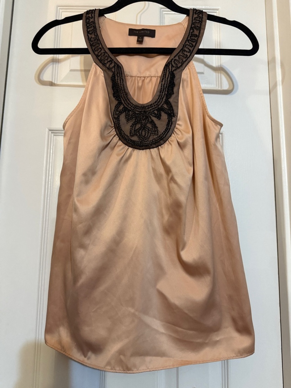 The Limited Blush Satin Camisole with Black Beaded Neckline